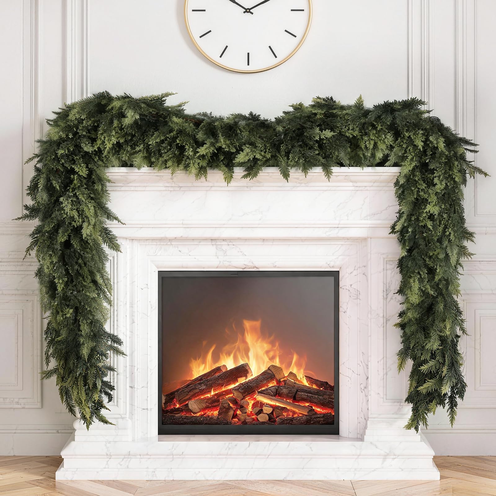 EALGA Real touch cedar Christmas wreath, realistic and lifelike cypress pine tree wreath, suitable for fireplaces, staircases, door frames, and home decoration.